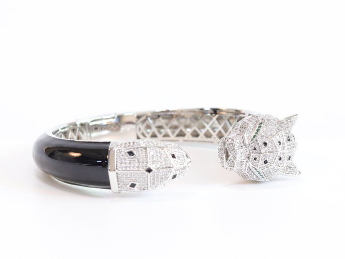 Panther face platinum and black bracelet