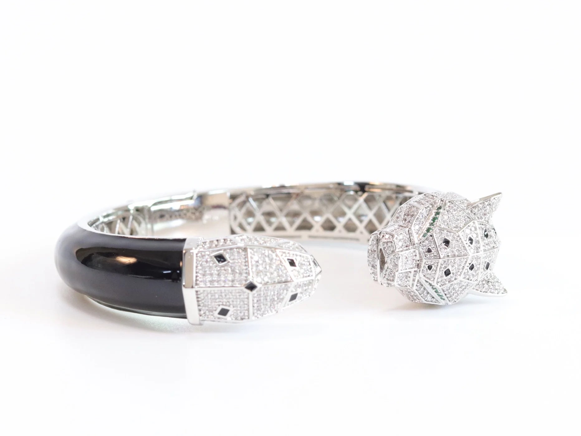 Panther face platinum and black bracelet