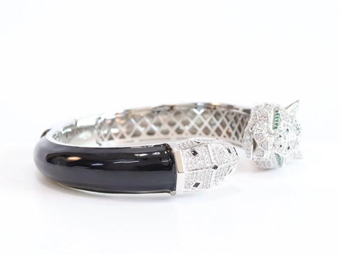 Panther face platinum and black bracelet