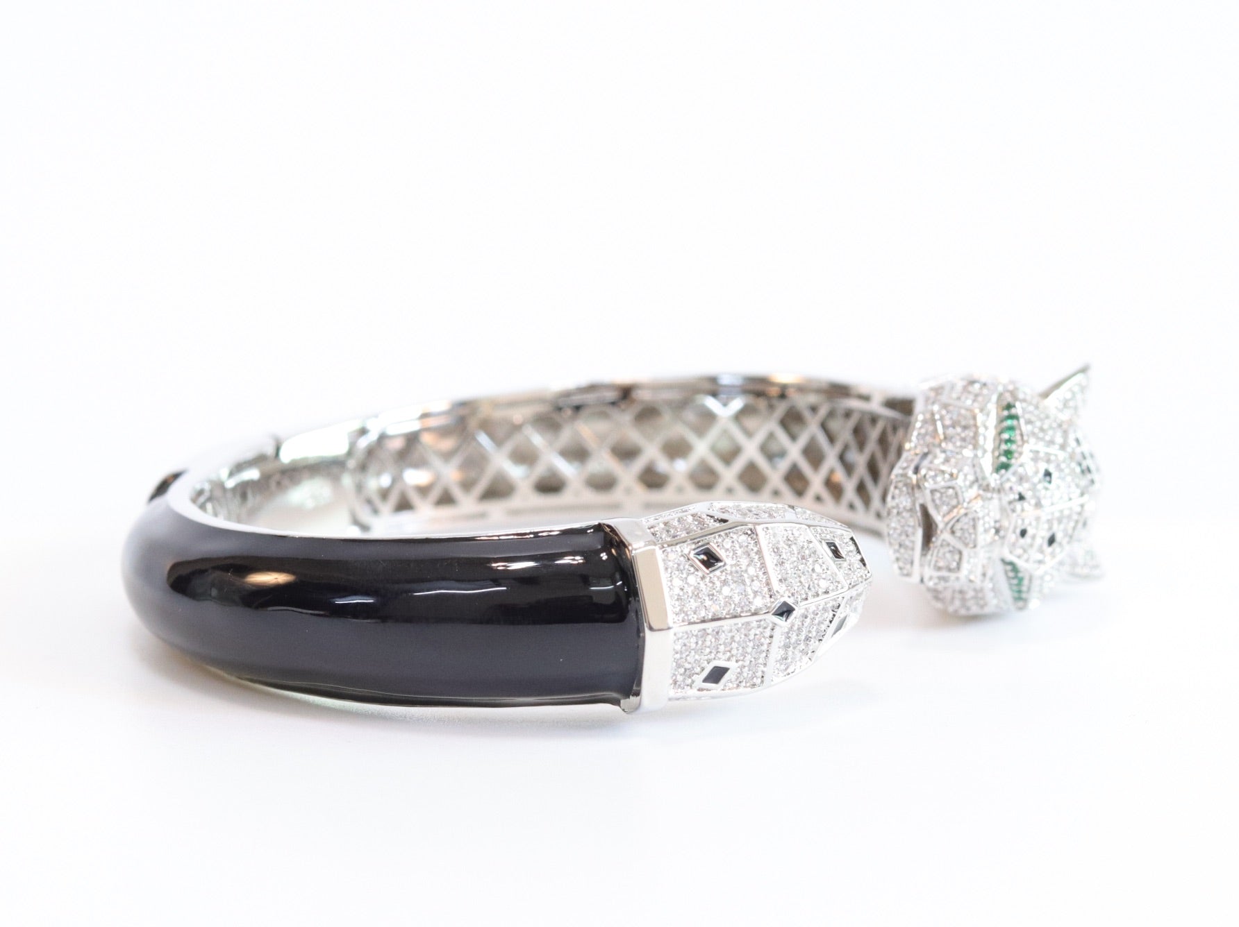 Panther face platinum and black bracelet