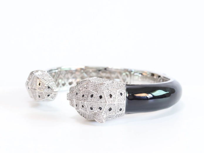 Panther face platinum and black bracelet