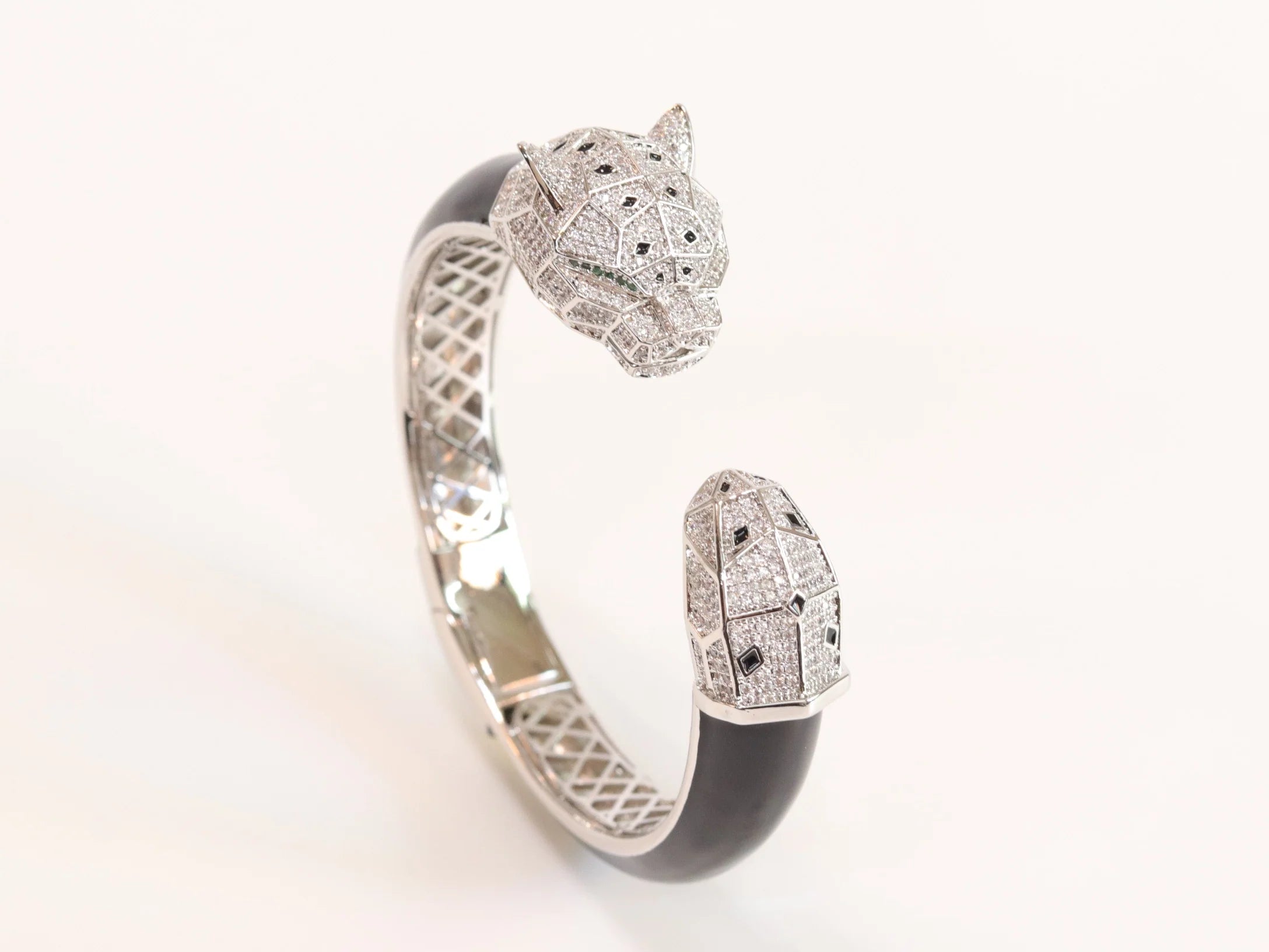 Panther face platinum and black bracelet