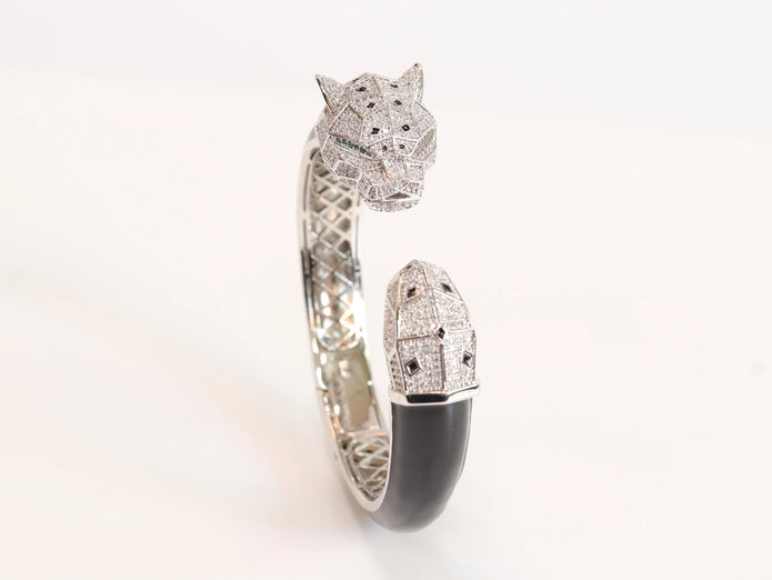 Panther face platinum and black bracelet