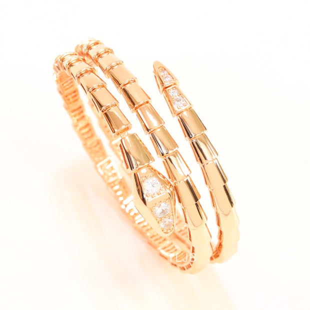 Rose Gold triple layered snake bracelet with cz