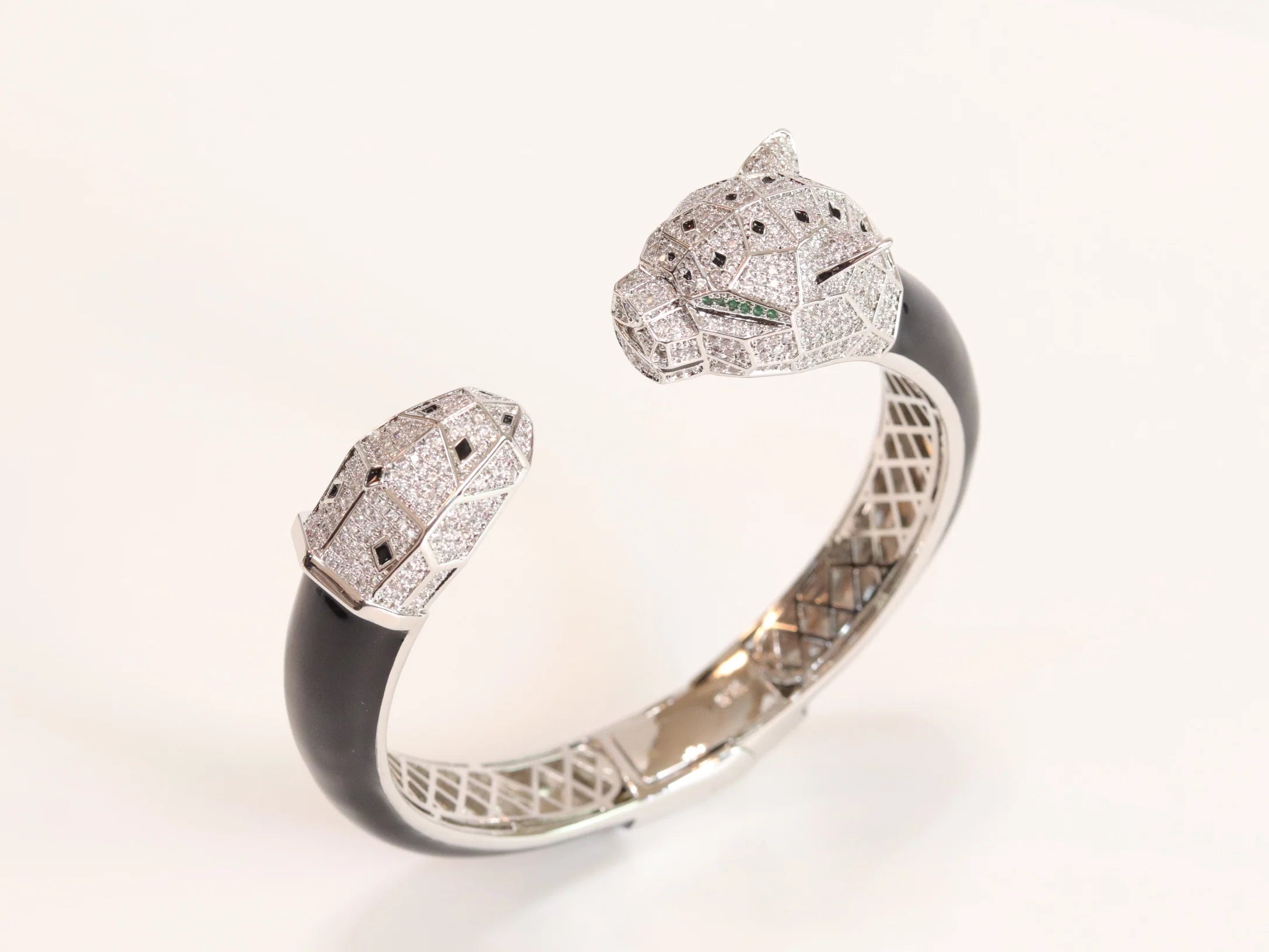 Panther face platinum and black bracelet