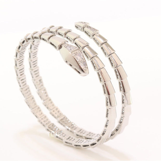 Platinum triple layered snake bracelet with cz