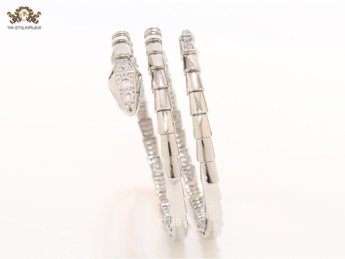Platinum triple layered snake bracelet with cz