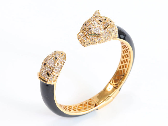 Panther face gold and black bracelet