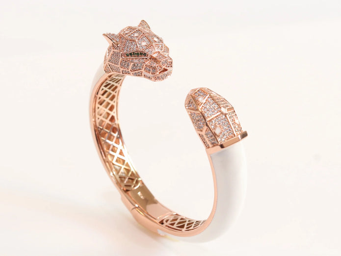 Panther face rose gold and white bracelet