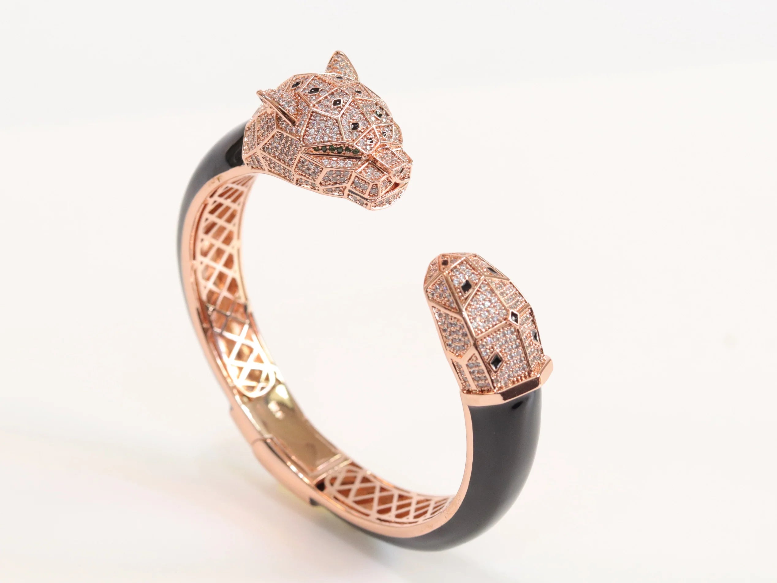 Panther face rose gold and black bracelet