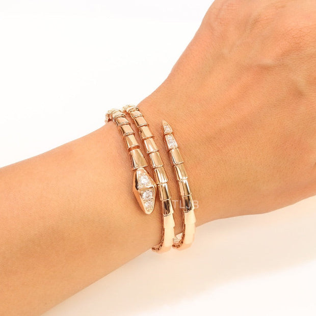 Rose Gold triple layered snake bracelet with cz