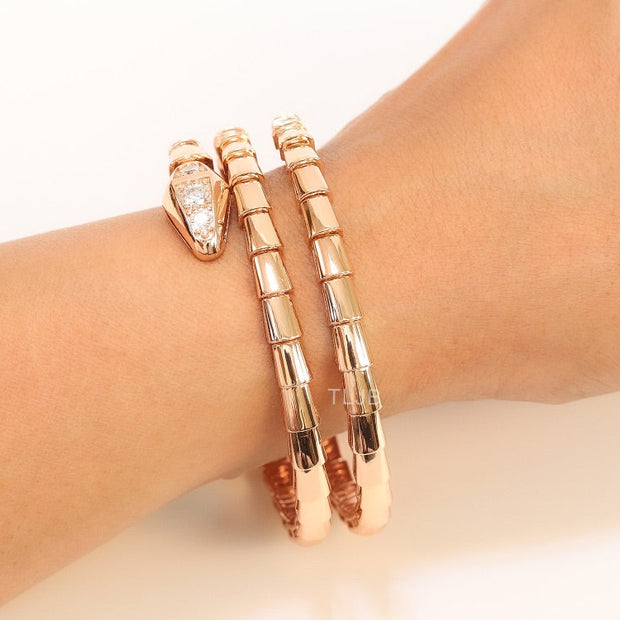 Rose Gold triple layered serpentine bracelet with cz
