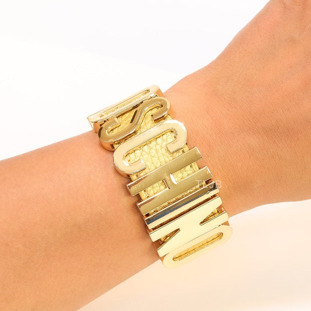Alphabet M Gold Leather Bracelet