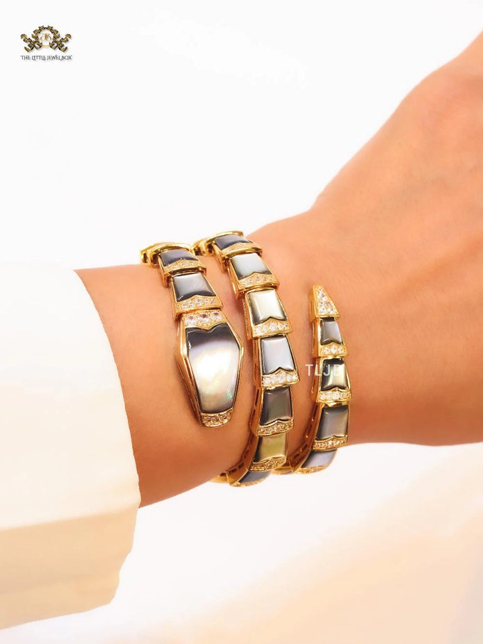 snake black and gold three layer bracelet