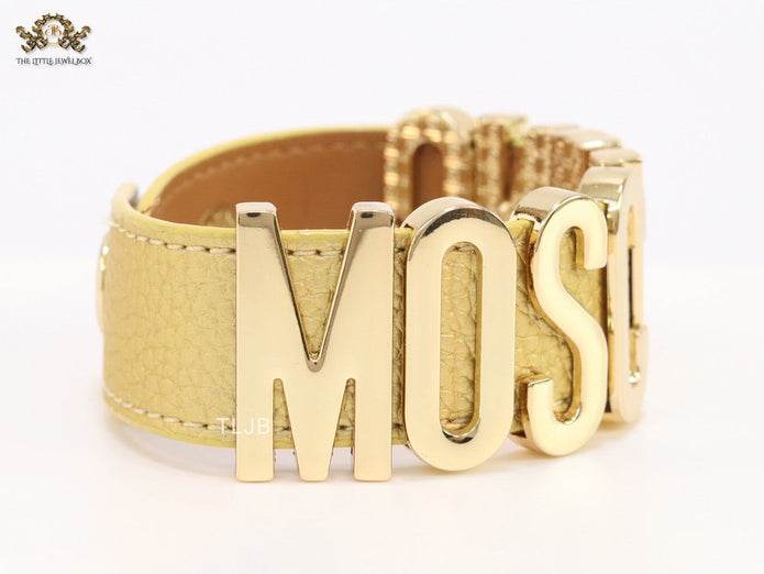 Alphabet M Gold Leather Bracelet