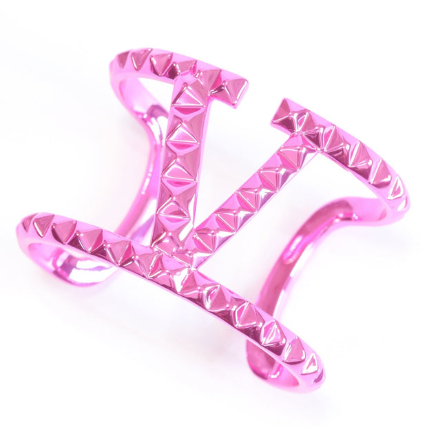 Pink chrome engraved broad bracelet cz