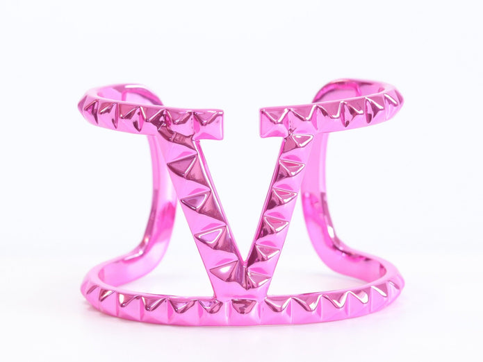 Pink chrome engraved broad bracelet cz