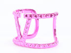 Pink chrome engraved broad bracelet cz