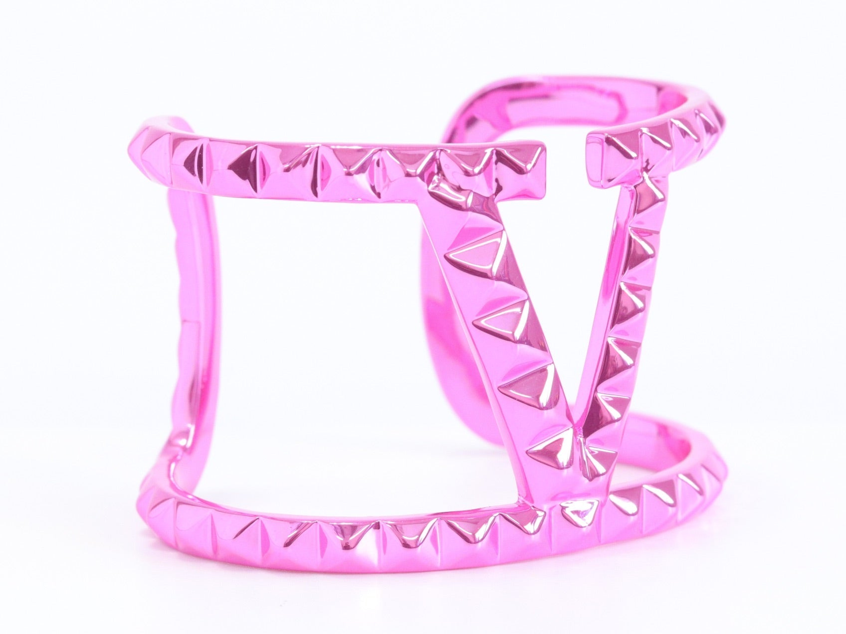 Pink chrome engraved broad bracelet cz