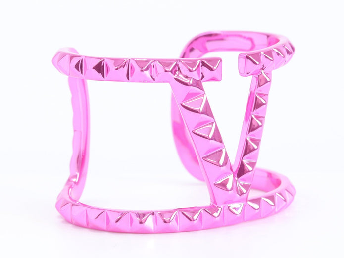 Pink chrome engraved broad bracelet cz