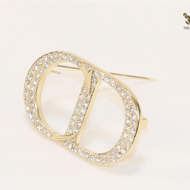 Alphabet CD gold brooch with CZ
