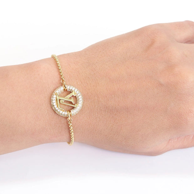 Alphabet L & V cz gold bracelet