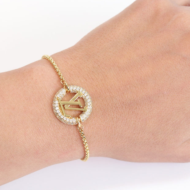 Alphabet L & V cz gold bracelet