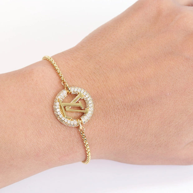 Alphabet L & V cz gold bracelet