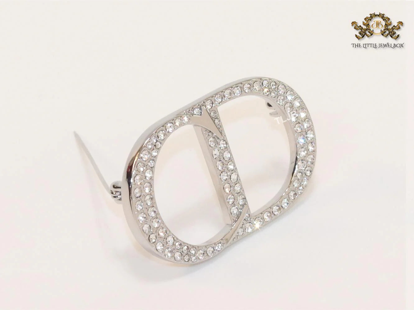 Alphabet CD platinum brooch with CZ