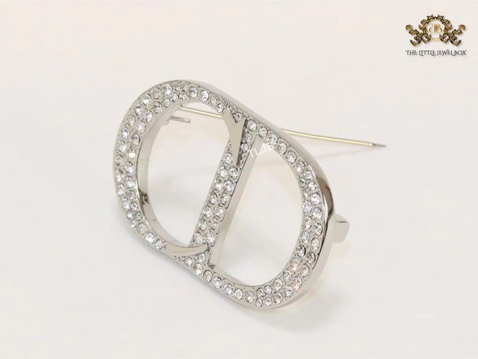 Alphabet CD platinum brooch with CZ