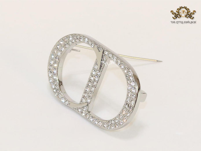 Alphabet CD platinum brooch with CZ