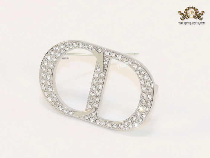 Alphabet CD platinum brooch with CZ