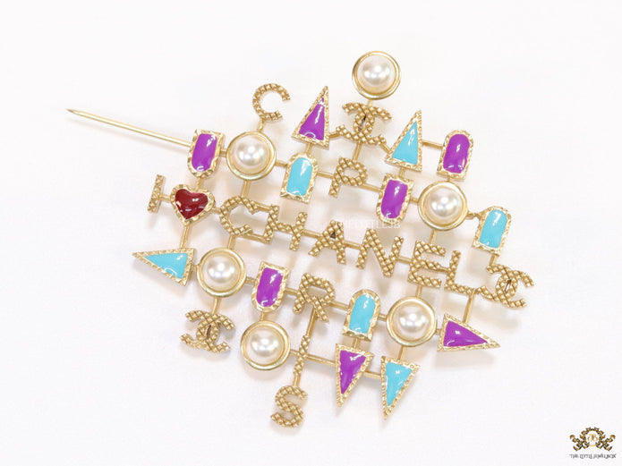 Multicoloured cz and pearls brooch in gold plating