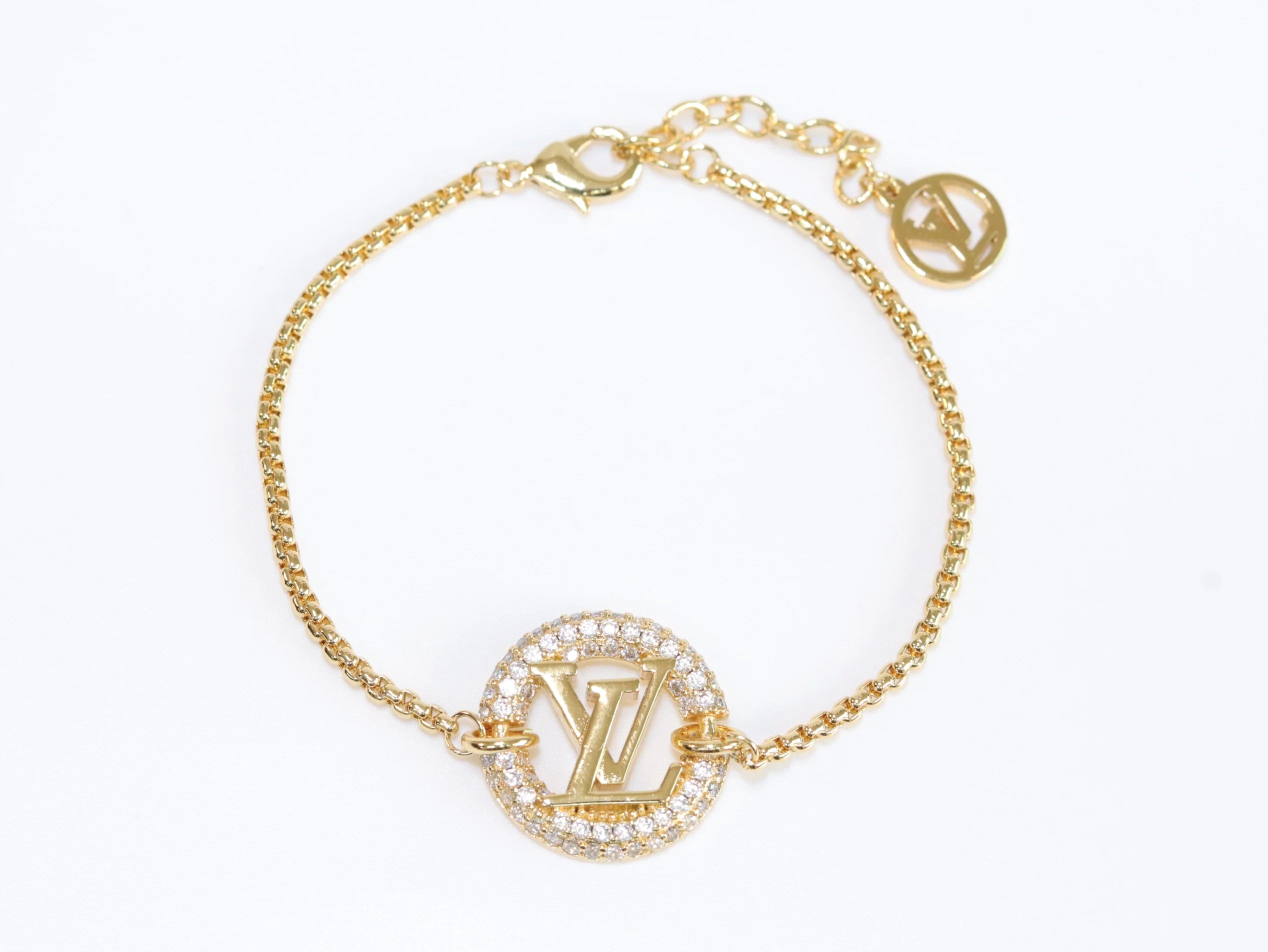 Alphabet L & V cz gold bracelet