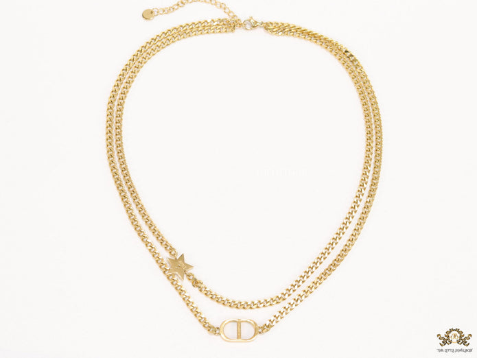 Dual chain necklace with alphabet and star motif