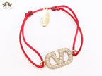 Alphabet V gold cz on Red Thread Bracelet