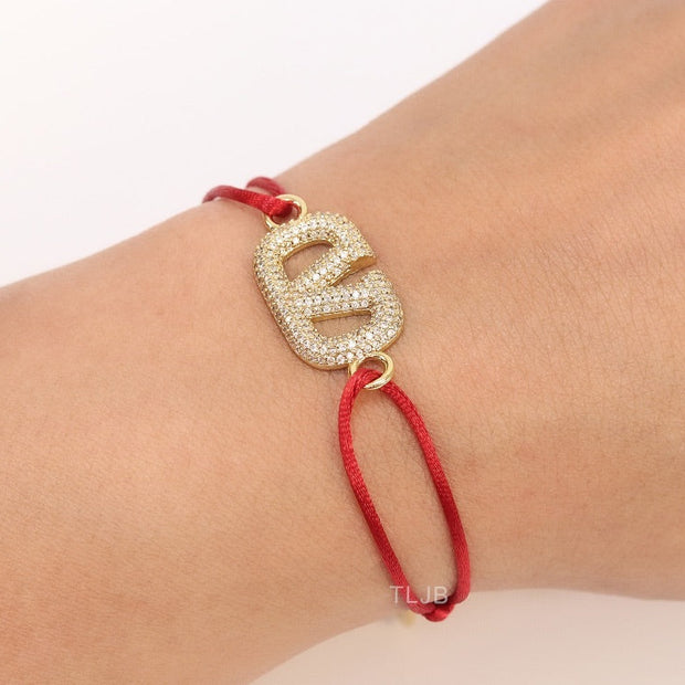 Alphabet V gold cz on Red Thread Bracelet