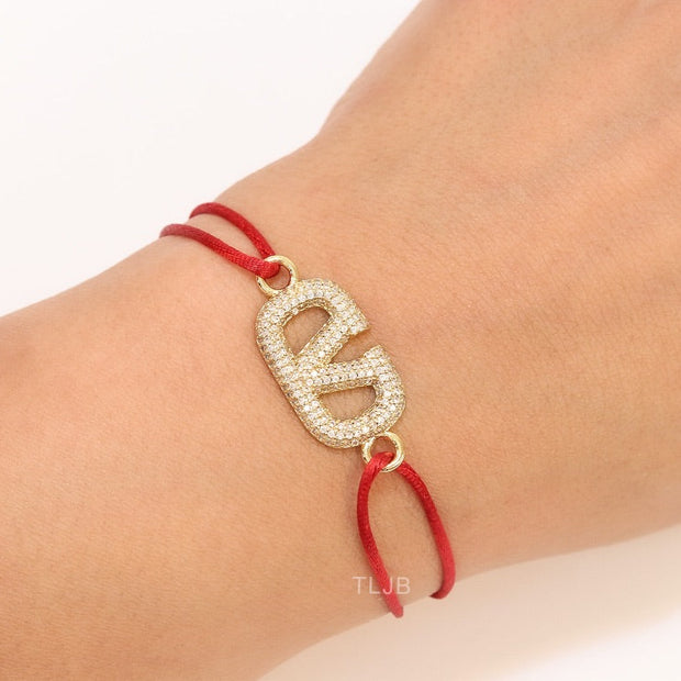 Alphabet V gold cz on Red Thread Bracelet