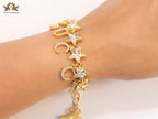 Double G and CZ stars gold charm bracelet