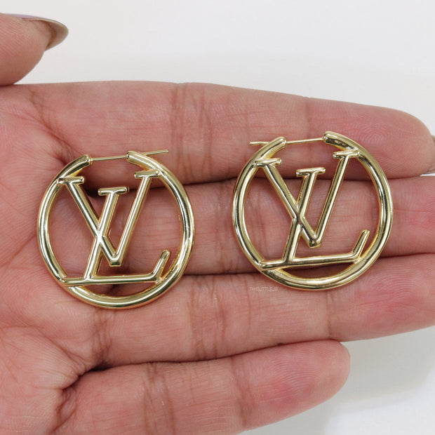 Gold plated L and V alphabet hoops 29 mm