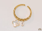 Gold plated link chain ring with MOP clover and cz drop