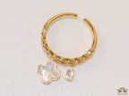 Gold plated link chain ring with MOP clover and cz drop
