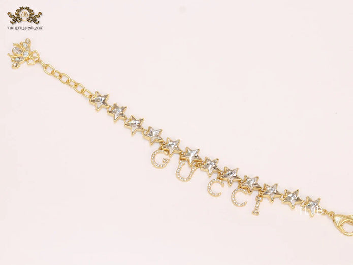 Double G and CZ stars gold charm bracelet