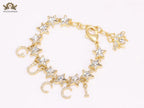 Double G and CZ stars gold charm bracelet