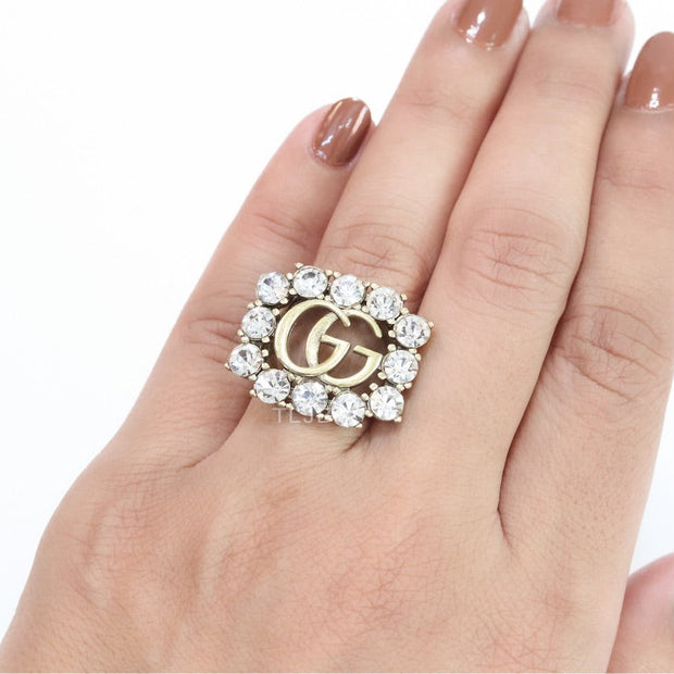 Double G gold plated CZ border ring