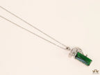 Platinum plated leopard on green stone pendant necklace with cz