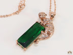 Rose gold plated leopard on green stone pendant necklace with cz
