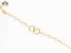Alphabet V Gold pearl link chain bracelet