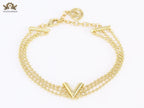 Alphabet V triple layered gold bracelet