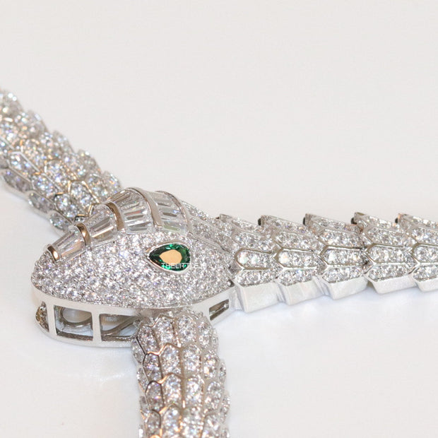 Platinum plated cubic zirconia stones ancient snake symbol necklace with matching studs